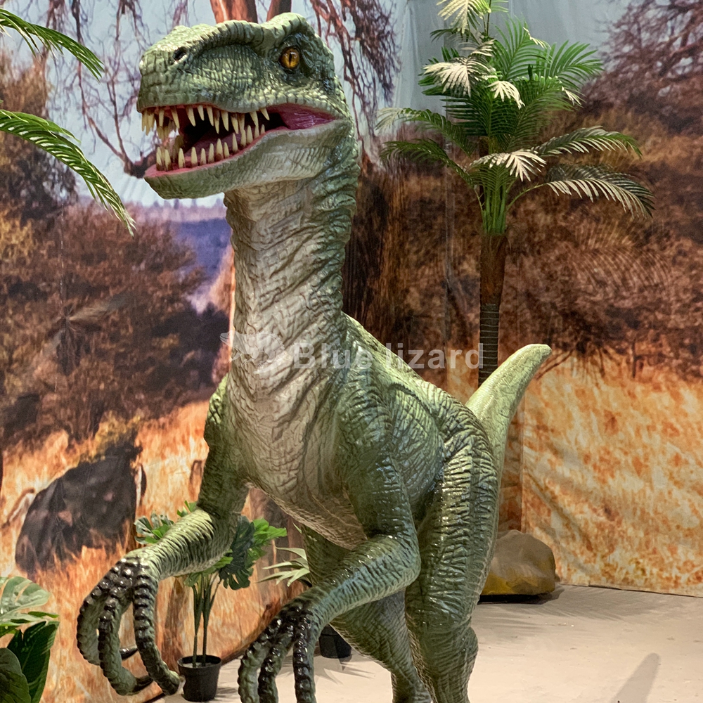 Életnagyságú, valósághű Velociraptor animatronikus dinoszaurusz vidámparkhoz és iskolához/játszóházhoz A Jurassic World ihlette